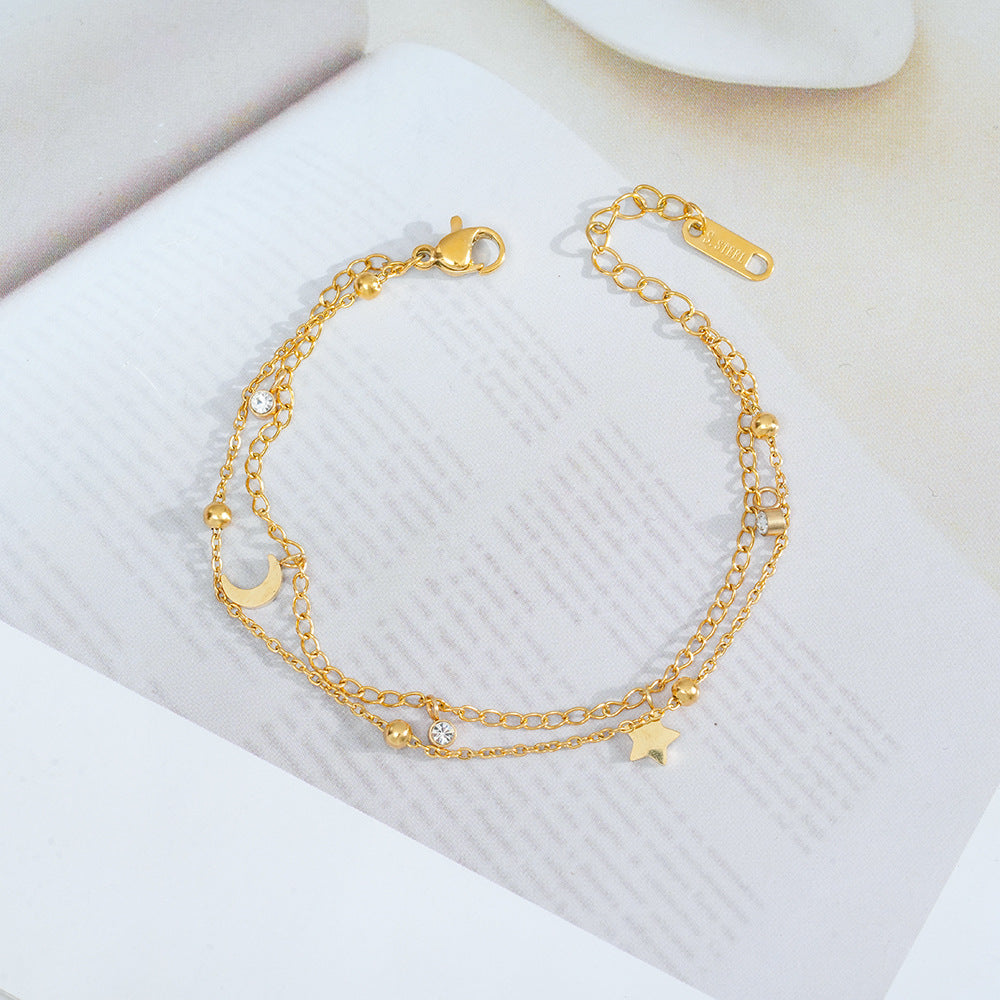 Wholesale Star Moon Double Layer Bracelet Titanium Steel Electroplating Gift Jewelry Accessory