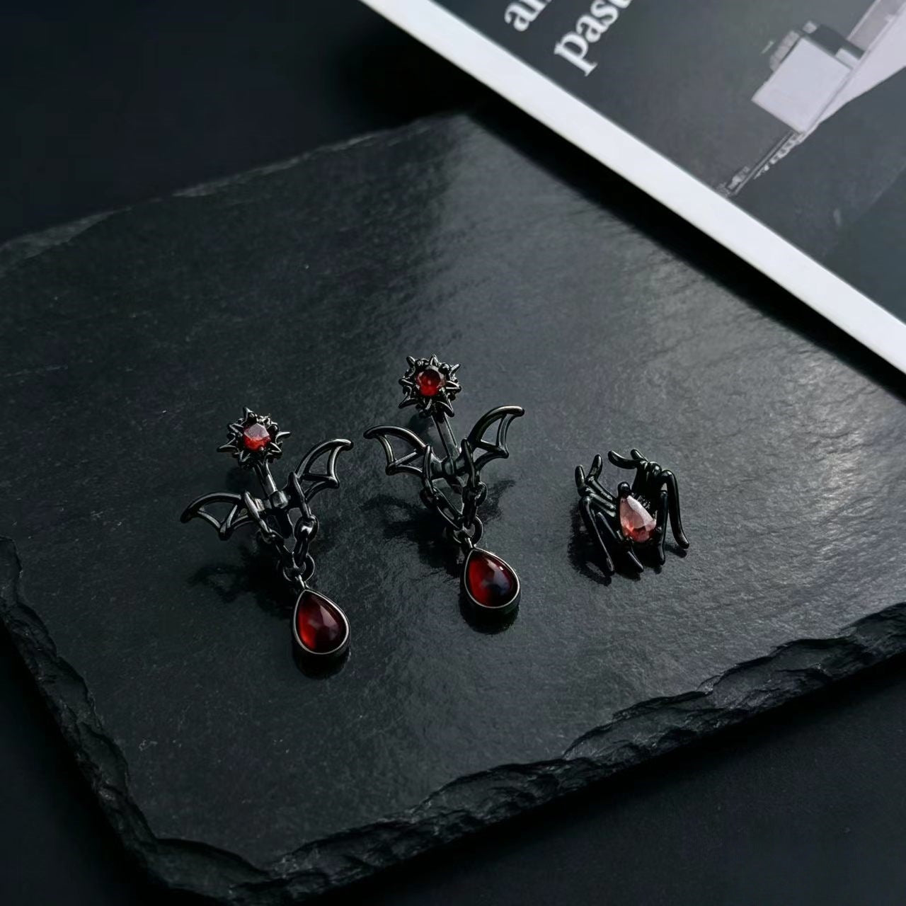 Wholesale Gothic Bat  Pendant Earrings Zinc Alloy Electroplated Glossy Black for Women' s  Jewelry Accessory