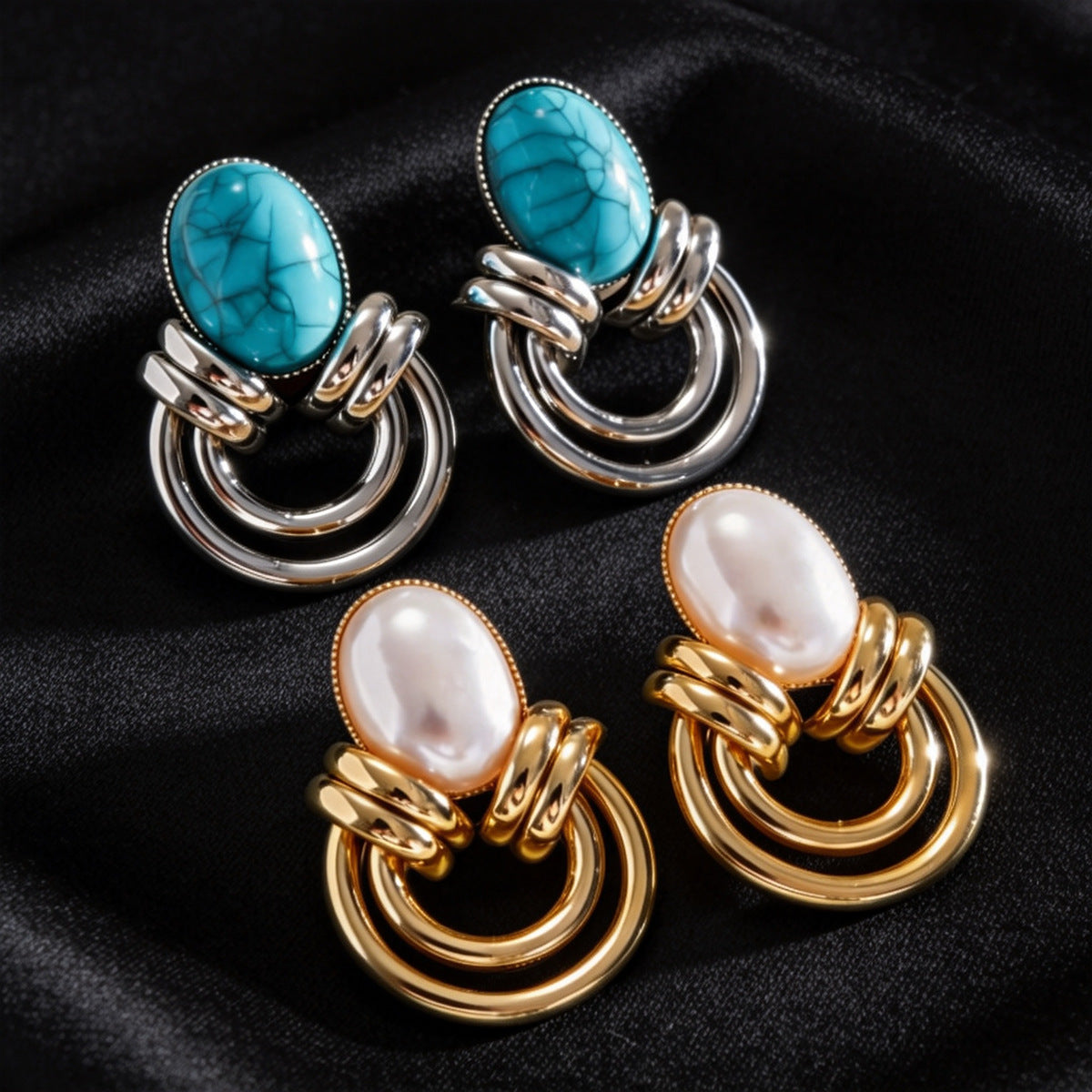 Wholesale Retro Bohemian Geometric Imitation Pearl Earrings,  Trendy Jewelry Accessory for Gift or Boutique Resale