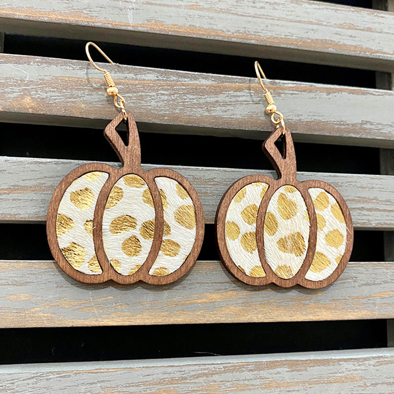 Wholesale Halloween Pumpkin Genuine Halloween Leopard Print Inlaid Hollow Earrings ACC-ES-XinChuan030