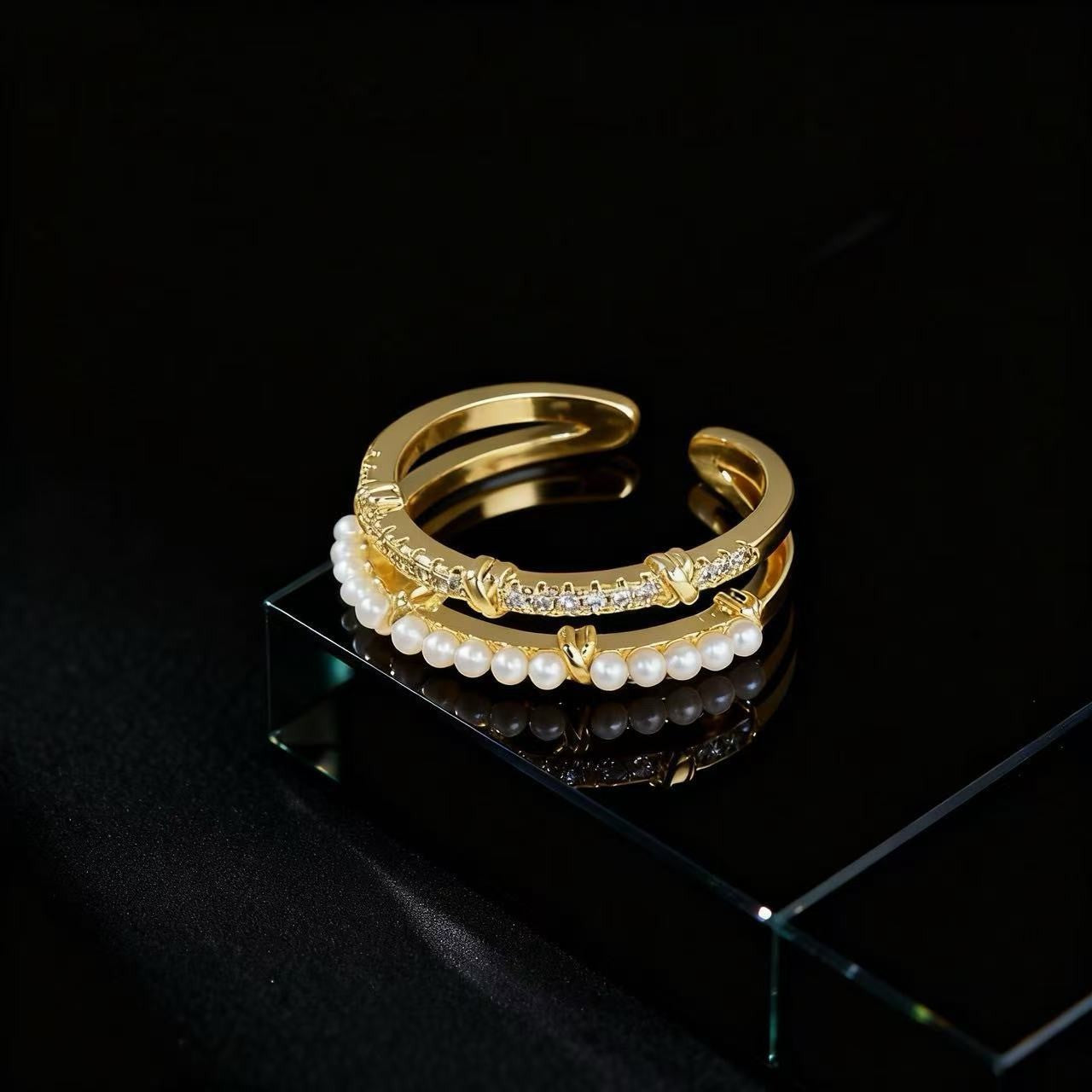 Wholesale Trendy Flower Open Ring For Women Zircon Pearl Rhinestone Design Jewelry Accessory Gift Everyday Wear Resale