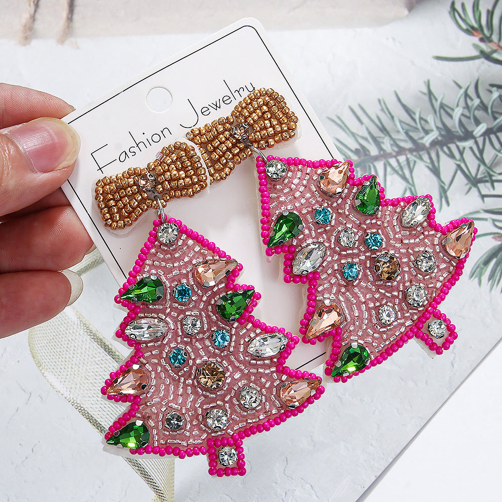 Wholesale Handmade Christmas Series Christmas Tree Rice Bead Earrings ACC-ES-ManT019