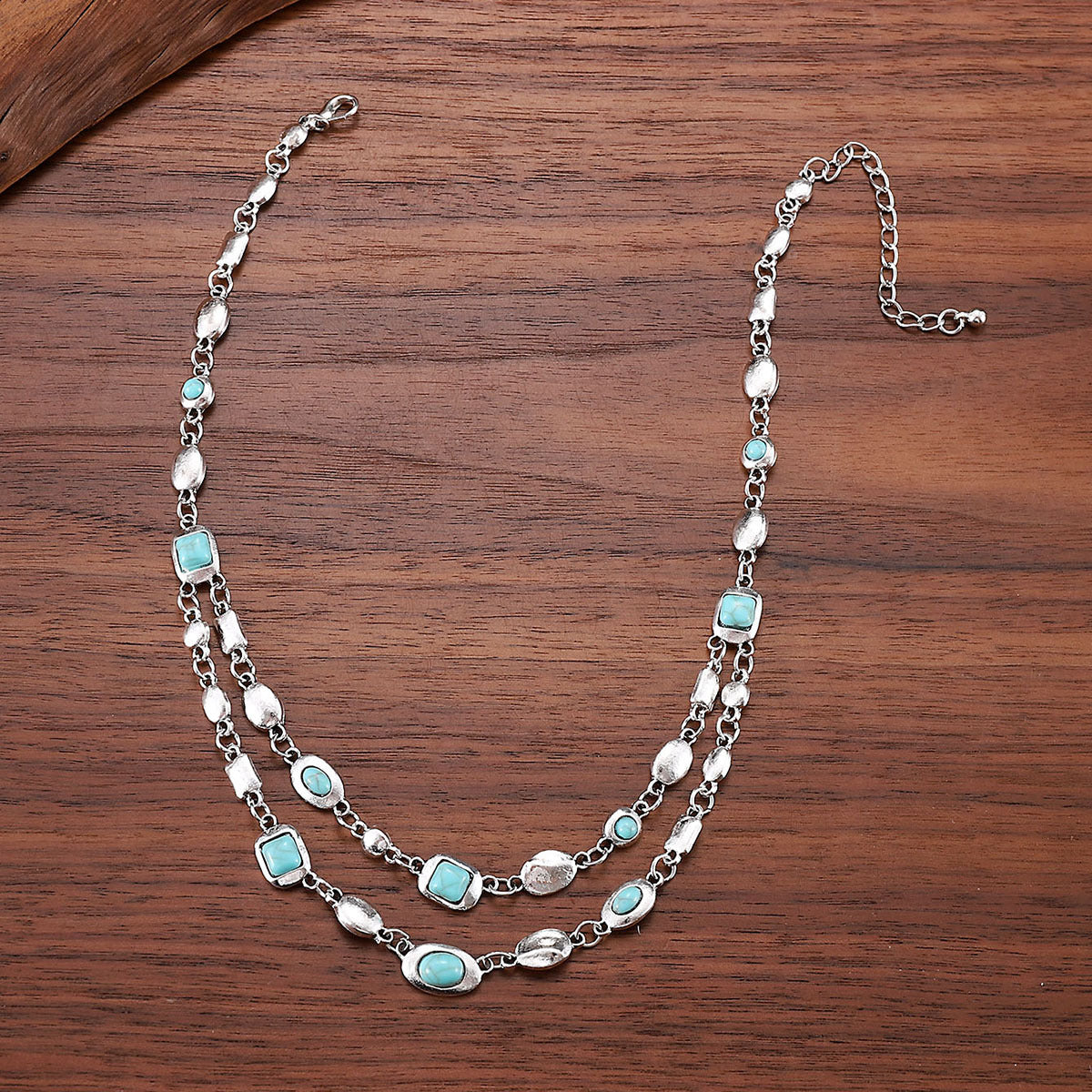 Wholesale Ethnic style double-layer necklace with diamonds and turquoise