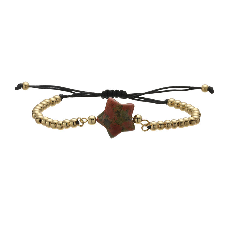 Wholesale Gold Plated Copper Star Charm Bracelet Quartz Tiger Eye Green Aventurine Beads Handmade Unisex Wedding Gift Fashion Accessory