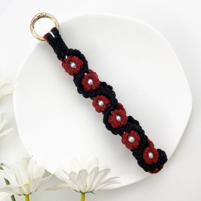 Wholesale Flower Rose Key Ring Handmade Woven Wrist Strap Keychains Lanyard Keychain ACC-KC-Huaien004