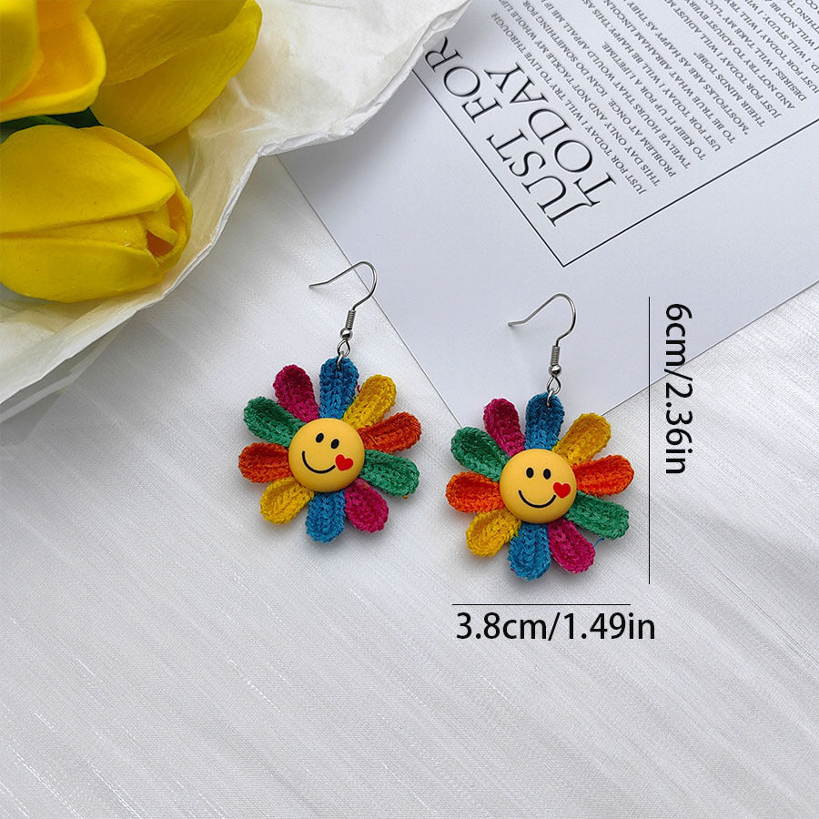 Wholesale Cartoon Smiling Face Colorful Sunflower Earrings ACC-ES-Xizhao009