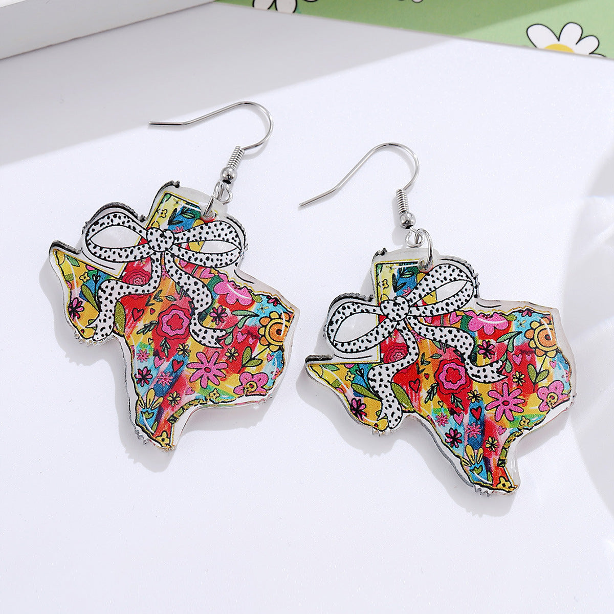 Wholesale Independence Day Colorful Bow Texas Map Western Style Acrylic Earrings