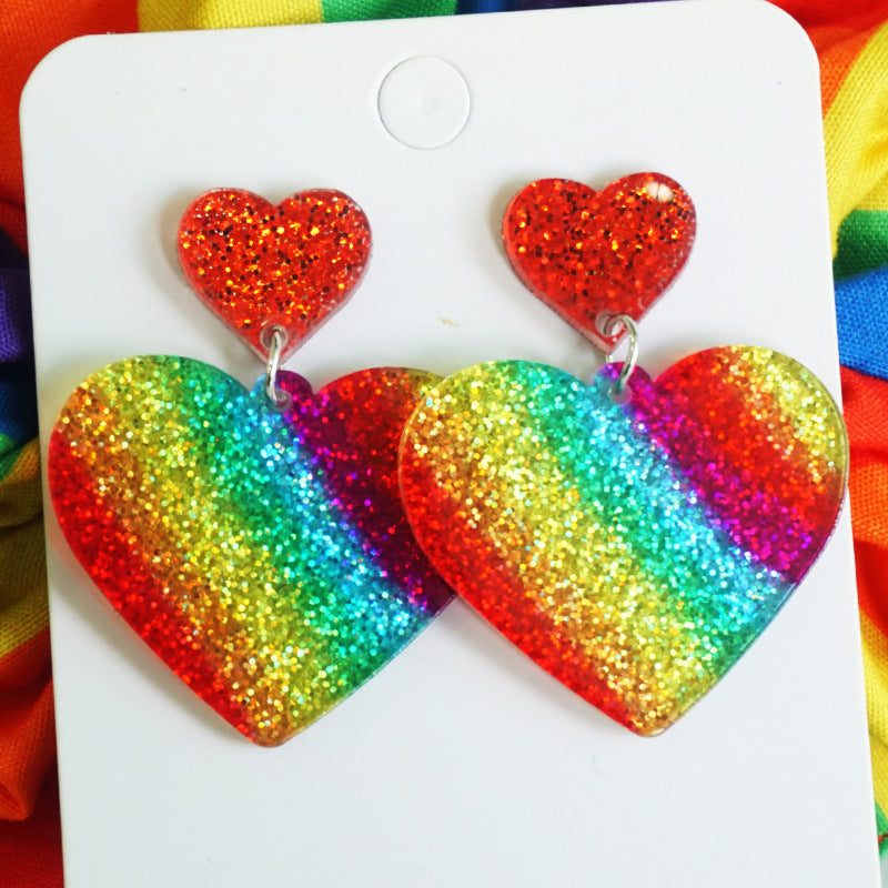Wholesale 2 Pairs/pack Rainbow Flag LGBT Sparkling Bright Love Color Tassel Acrylic Earrings ACC-ES-HY038