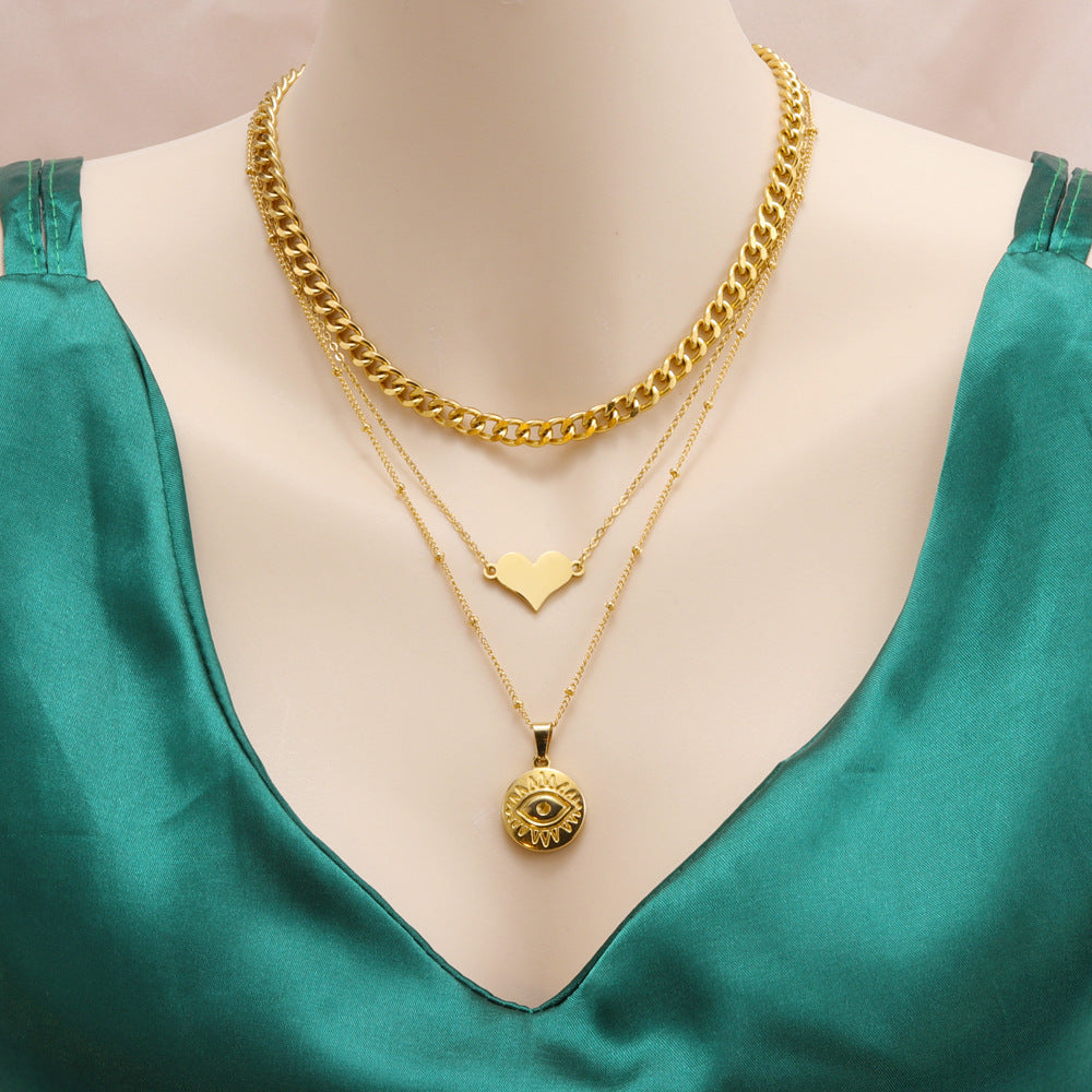 Wholesale multi-layer stainless steel evil eye love necklace