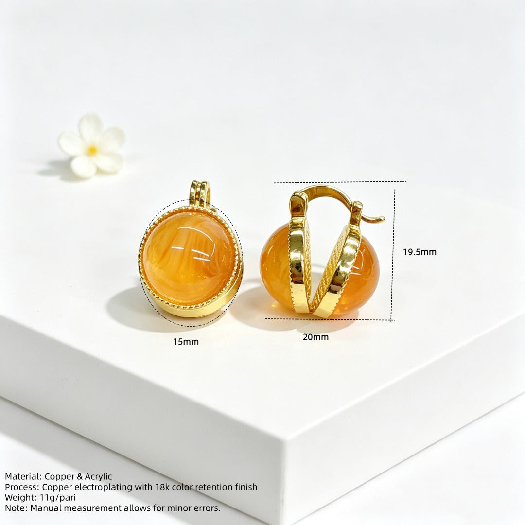 Wholesale 18K Gold Plated Copper Faux Jade Acrylic Clip Earrings French Style Women Party Jewelry Accessory Boutique Resale Gift