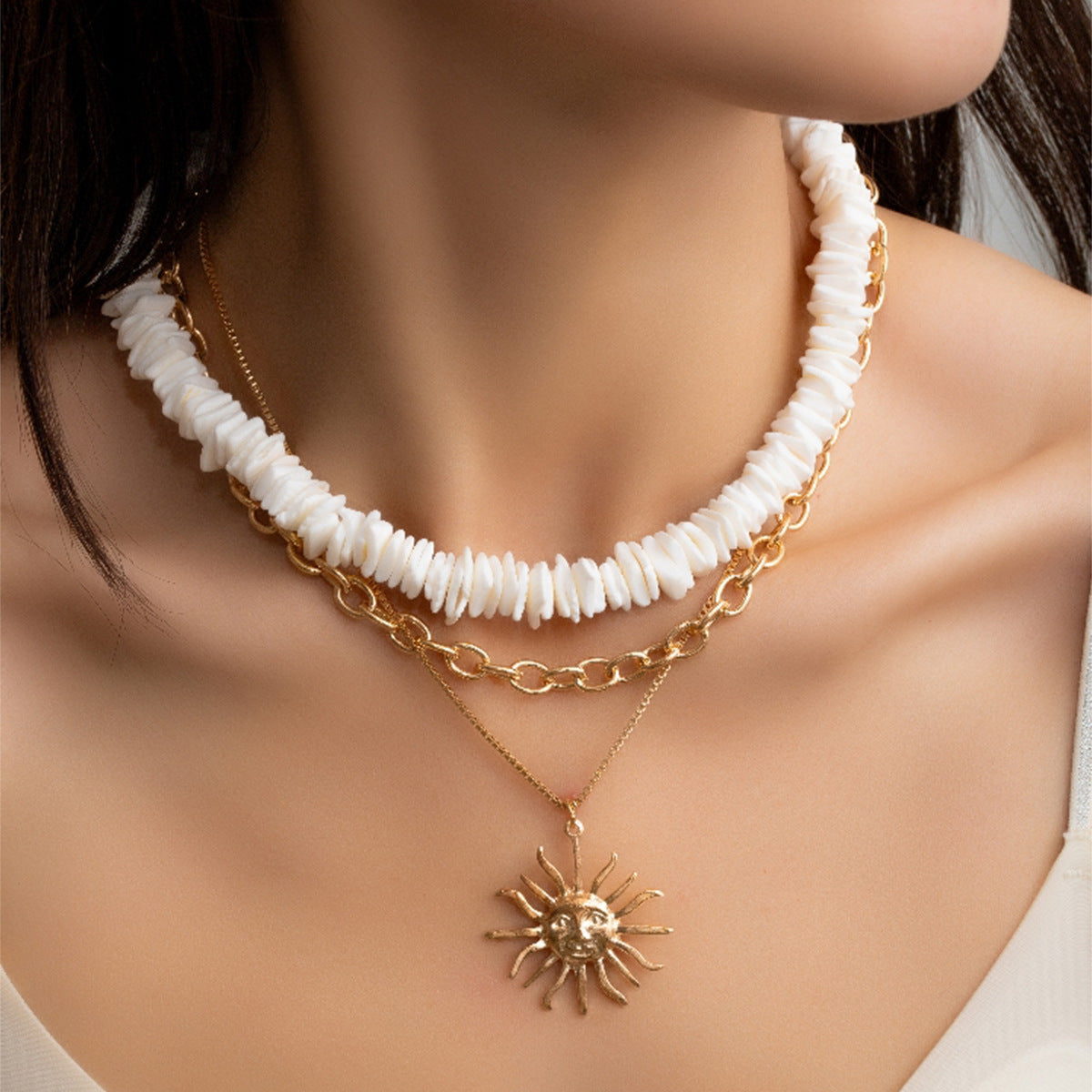 Wholesale Natural Shell Necklace Light Luxury  Pendant Multi-layer Overlapping  Clavicle Chain