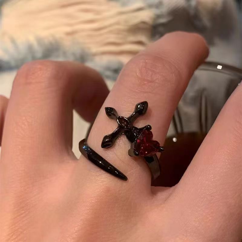 Wholesale Stylish Dark Cross Flower Open Ring For Women Alloy With Dark Purple Zircon Jewelry Accessory For Boutique Resale