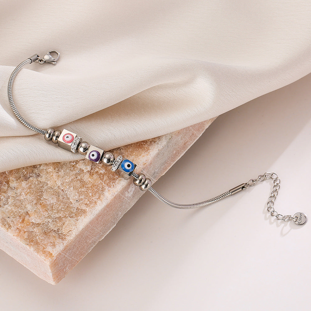 Wholesale Titanium Steel Zirconium Petroleum Drop Demon Eye Bracelet