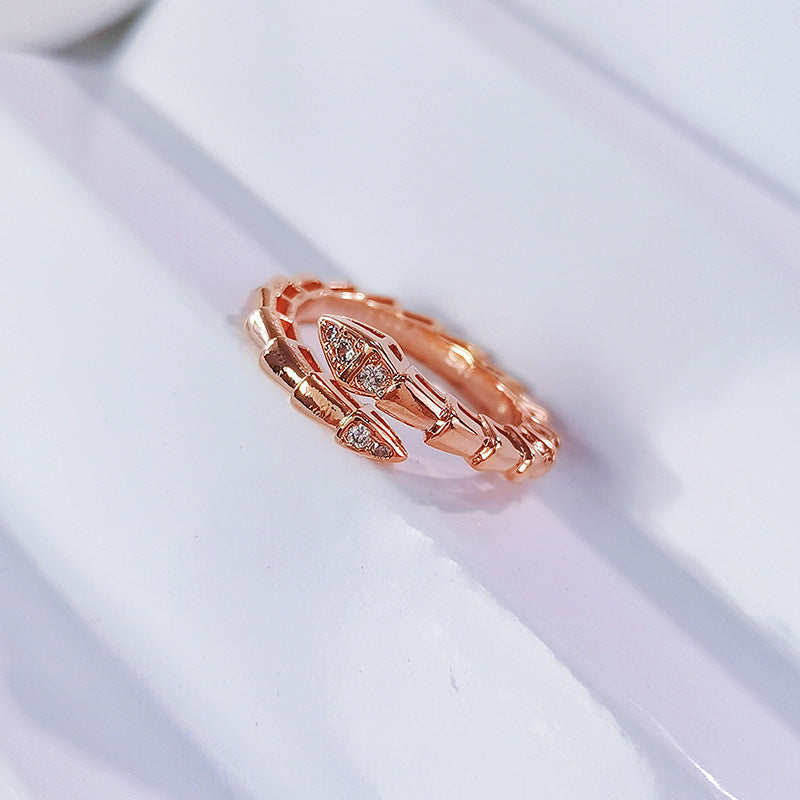 Wholesale Snake Bone Design Open Ring Gold Plated Copper with Crystal Accents Fashion Jewelry Gift