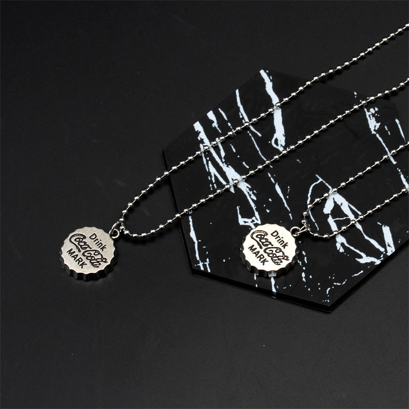 Wholesale Coke Bottle Cap Necklace Student Jewelry Pendant Titanium Steel ACC-NE-Ziyou003
