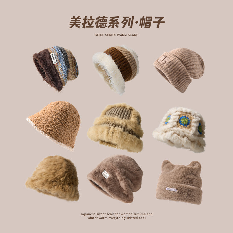 Wholesale winter wool hat knitted pile cold-proof hat plush bucket hat