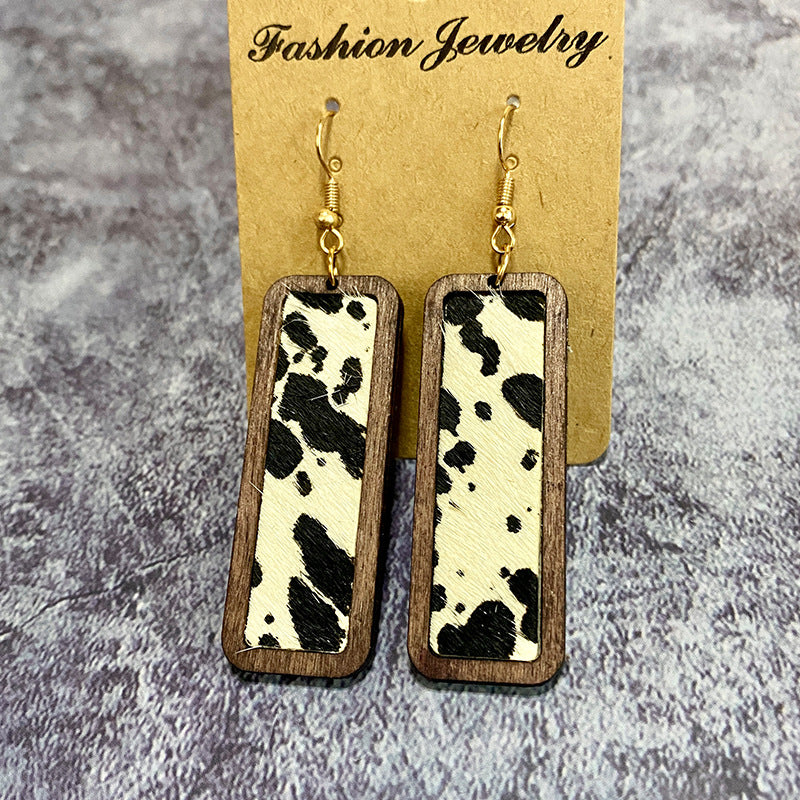 Wholesale leopard print simple bar genuine leather earrings