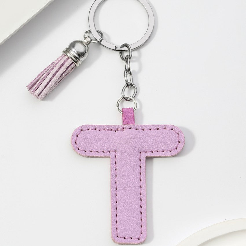 Wholesale PU leather 26 English letters colorful cowhide tassel keychain