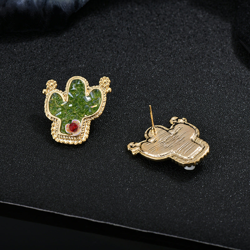 Wholesale crystal cactus silver needle branch flower crystal earrings ACC-ES-Jiuj003