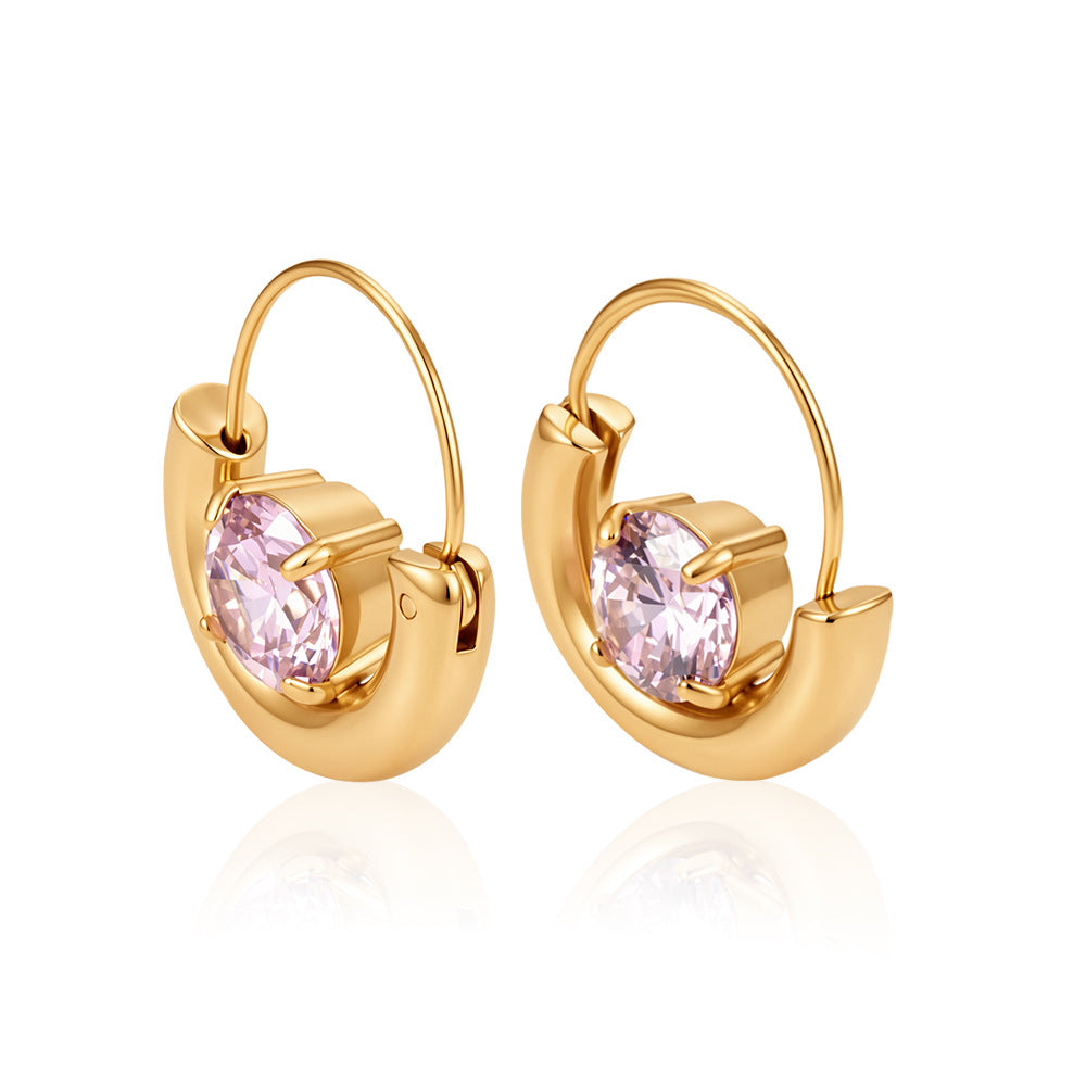 Wholesale Gold Plated Stainless Steel Artificial Zircon Geometric Round Flower Basket Earrings - Trendy Fashion Accessory