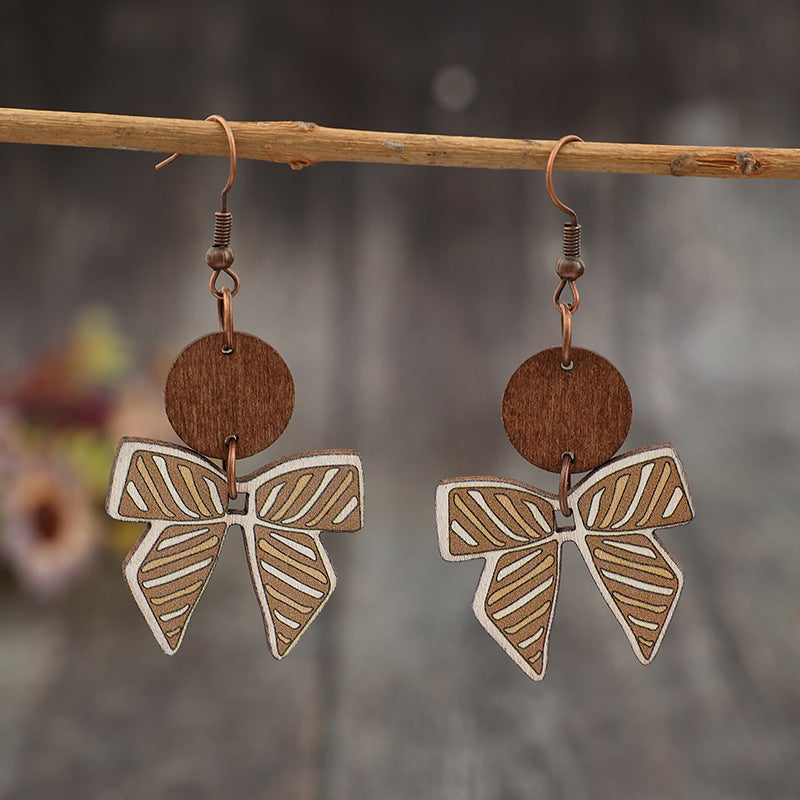 Wholesale  Bow Spliced Small Disc Wooden Retro Women's Earrings