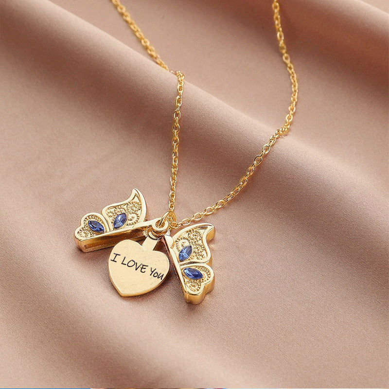 Wholesale I LoveYou Engraving Love Butterfly Necklace Jewelry