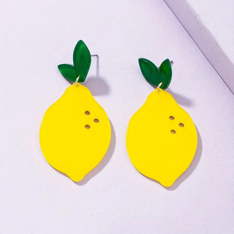 Wholesale  Cute Acrylic Summer Lemon Fruit Design Women Earrings