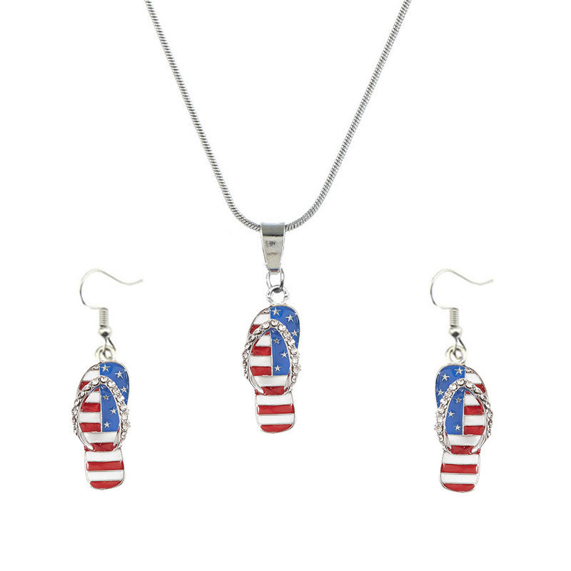Wholesale American Independence Day Pentagram Heart Shape Metal Necklace and Earrings Set ACC-ES-YiYuan016