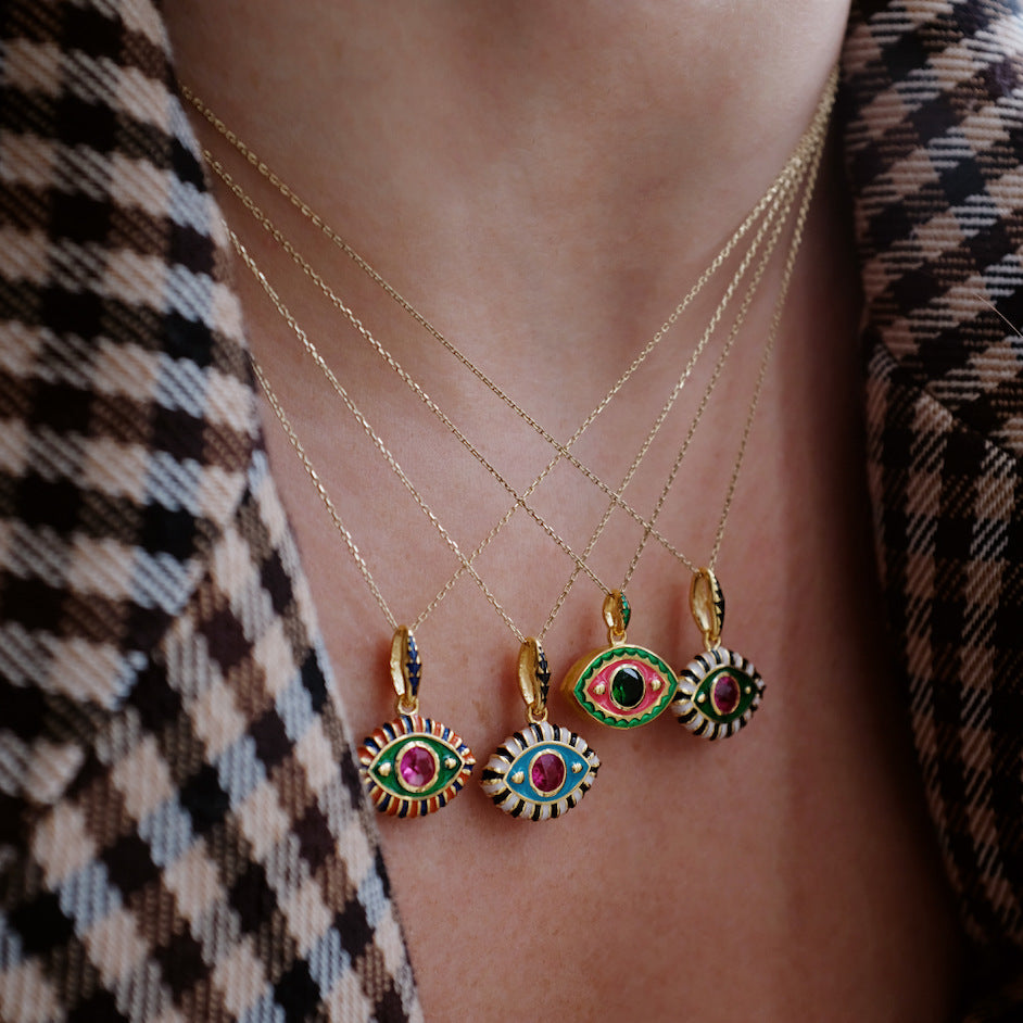Wholesale Stainless steel 18K Gold Colored Oil Drop Devil's Eye Diamond Necklace Clavicle Chain