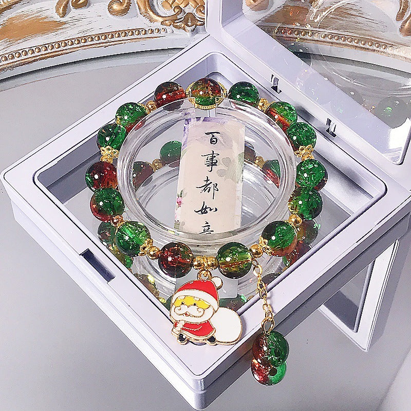 Wholesale Christmas Santa Tree Glass Bead Bracelet Handmade Unisex Jewelry Gift