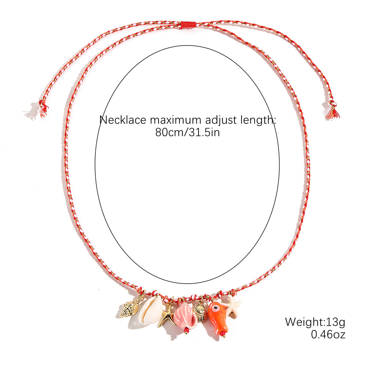 Wholesale  Ocean Style Braided Colored Rope Necklace Pearl Shell Starfish Ceramic Fish Pendant Bohemian Necklace