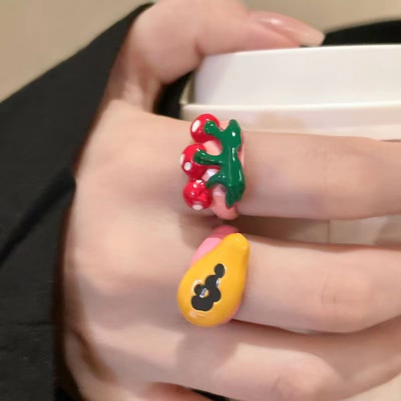 Wholesale  Color Drop Glaze Cartoon Fruit Ring