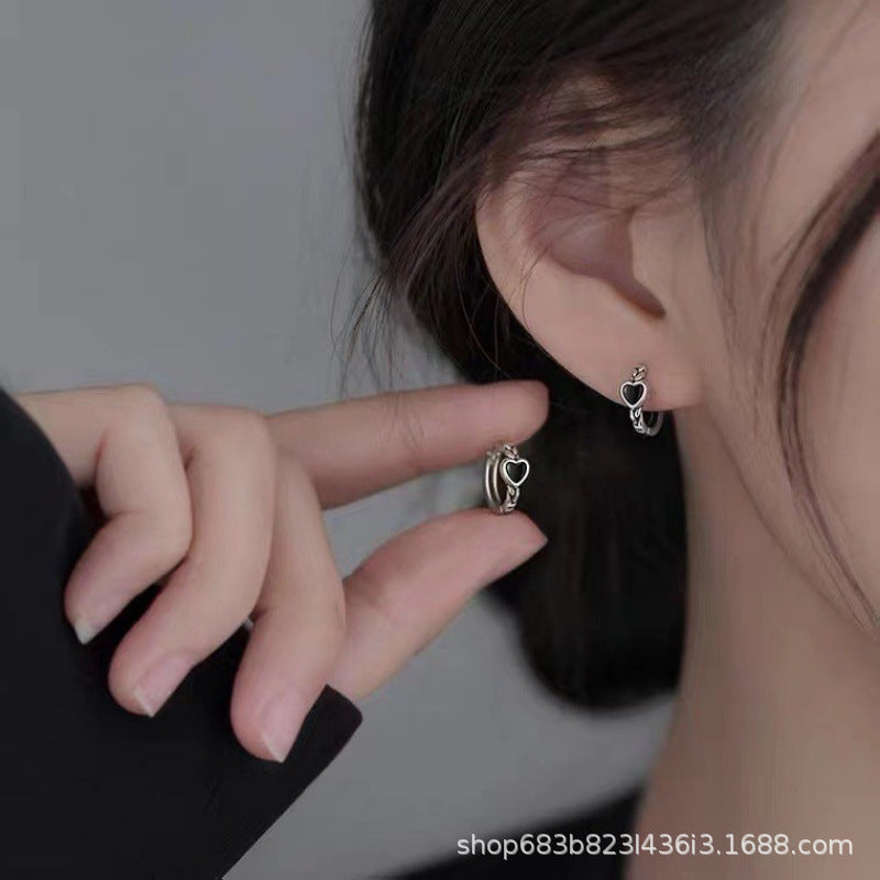 Wholesale S925 Silver Vintage Geometric Black Love Earrings