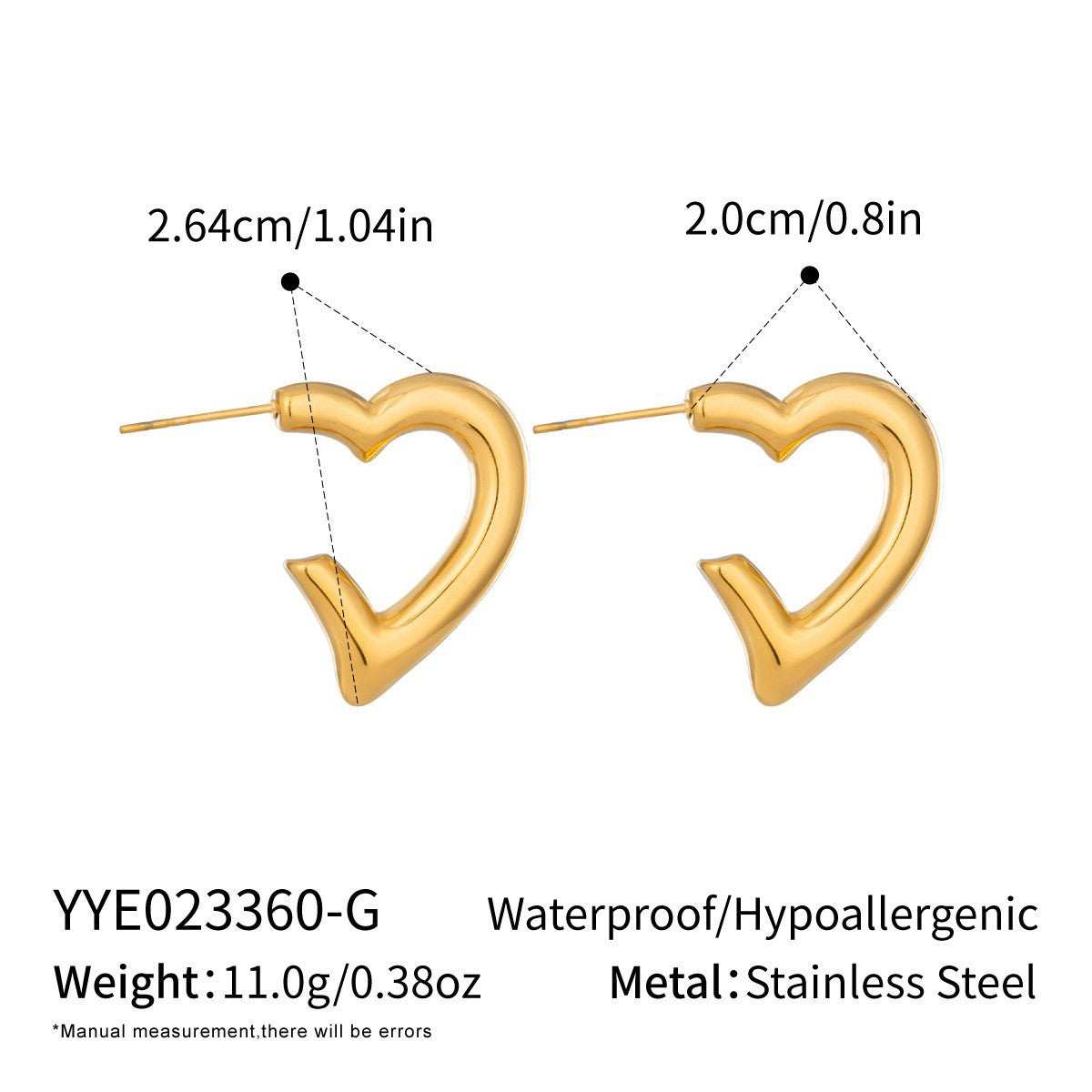 Wholesale Stylish Heart-Shaped Earrings Set PVD Stainless Steel 18K Gold Tone Fashion Accessory for Gift