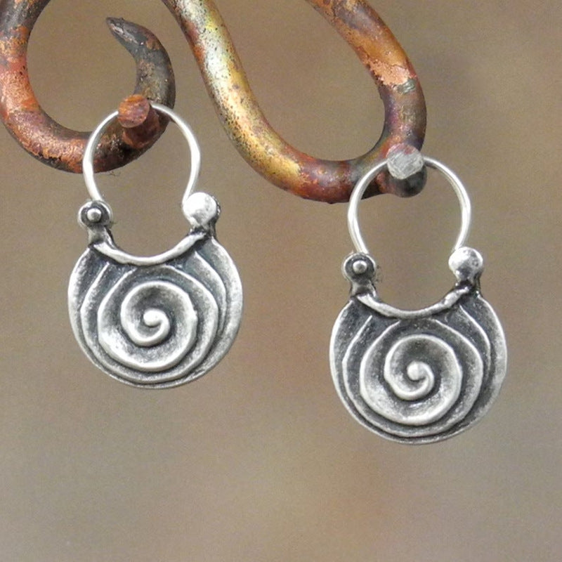 Wholesale Geometric Gypsy Curved Metal Earrings Vintage Hollow Curly Ancient Silver Earrings