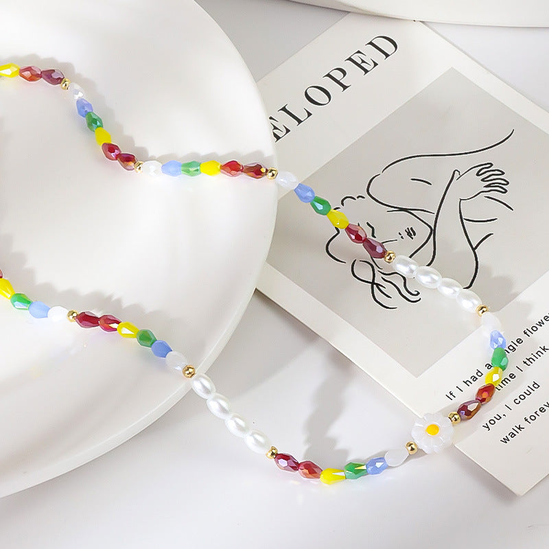 Wholesale Summer explosions dopamine daisy flower pearl necklace