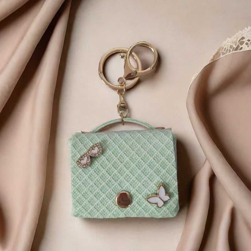 Wholesale Chic Pink Plaid Leather Keychain Bag Coin Purse With Keyring