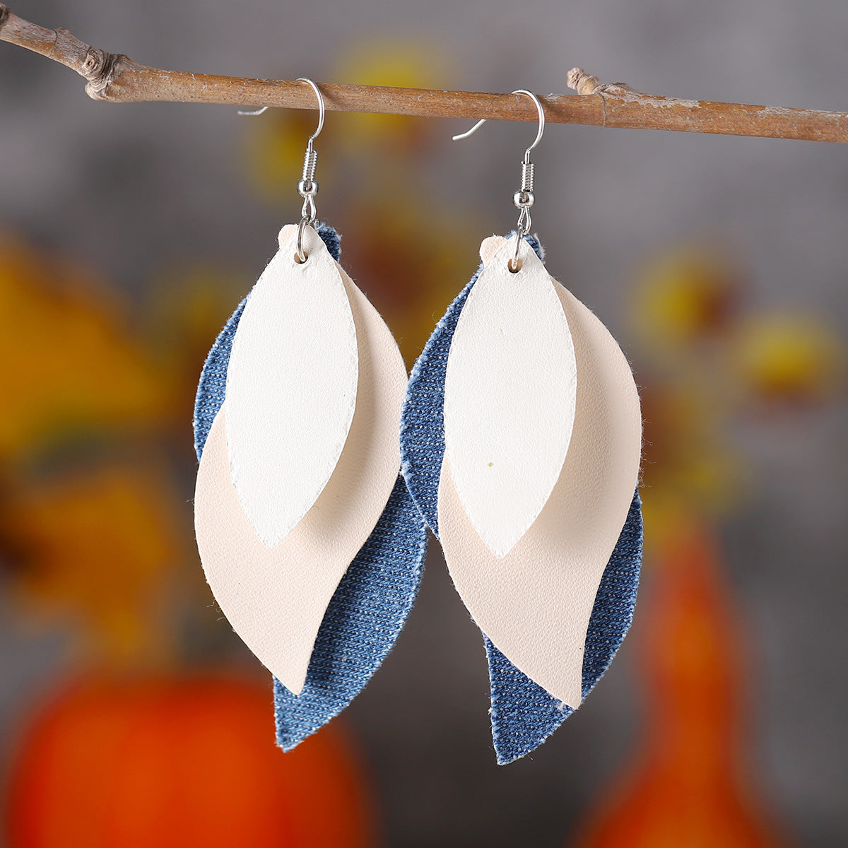 Wholesale  Bohemian Three-layer Water Drop Diamond Leather PU Leopard Pendant Earrings