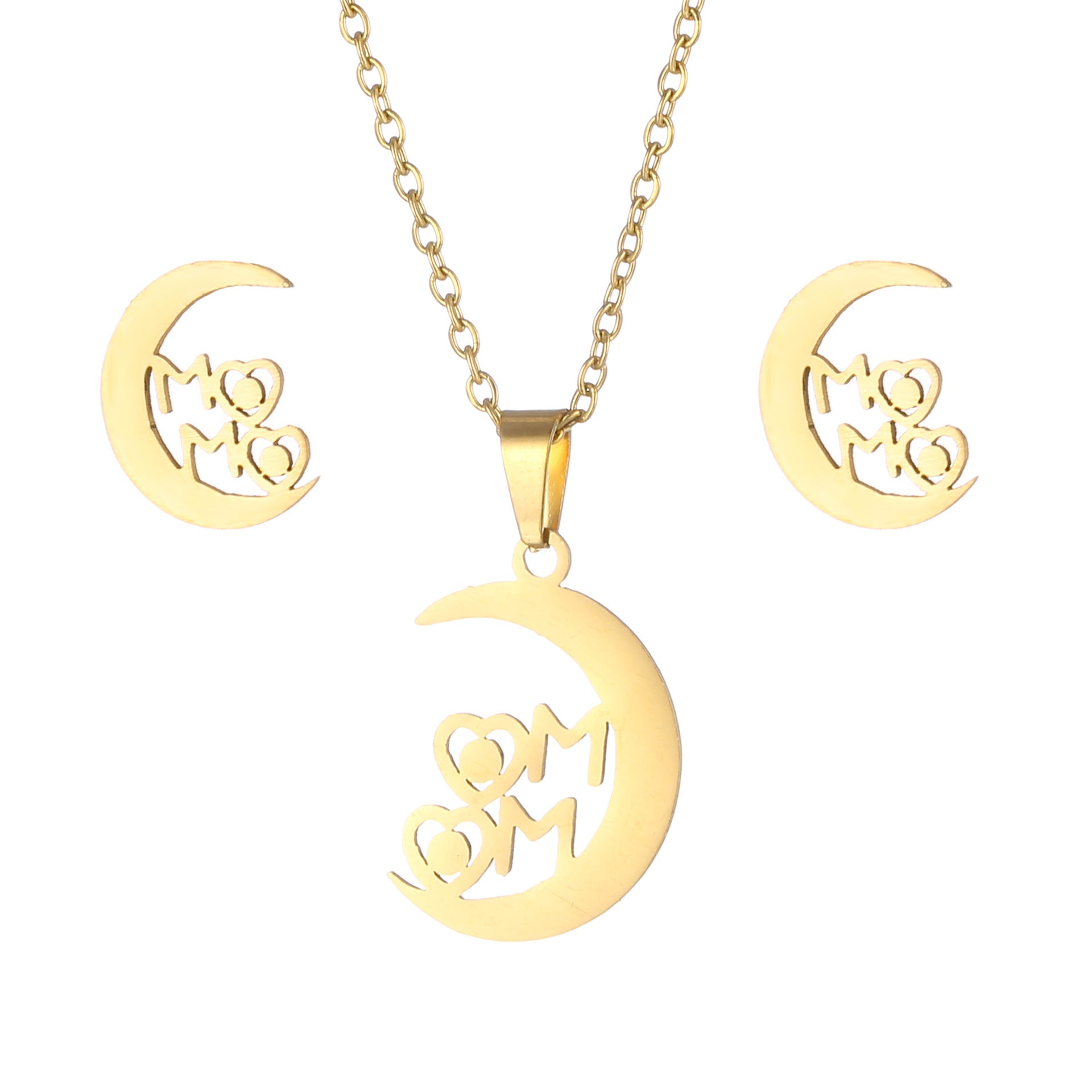 Wholesale MOMO Mother's Day Stainless Steel Earrings Necklace Set ACC-ES-MinM009