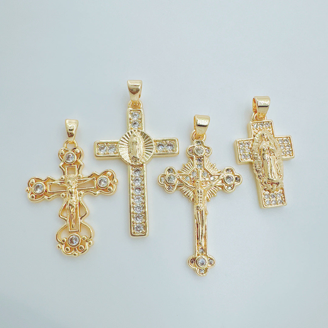 Wholesale Fashion Cross Pendant Necklace,  Gold Plated Copper,  Trendy Hip Hop Jewelry Accessory for Boutique Resale