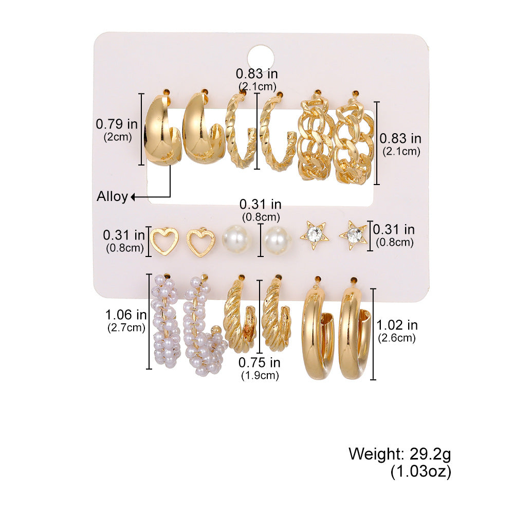 Wholesale 9pcs/set creative  inlaid rhinestone big hoop earrings