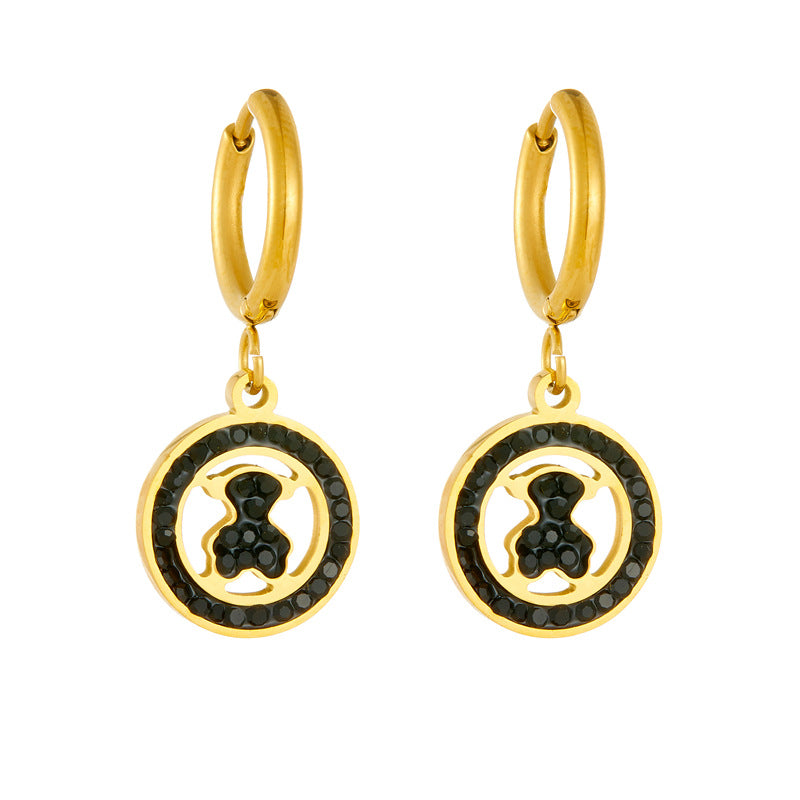 Wholesale  Full Diamond 304 Stainless Steel Bear Earrings