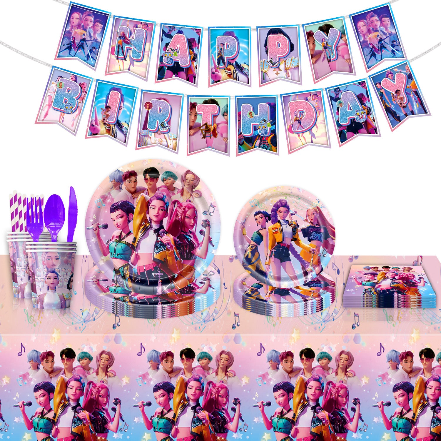 Wholesale KPOP  birthday party decoration tableware supplies atmosphere layout five-piece set kpop