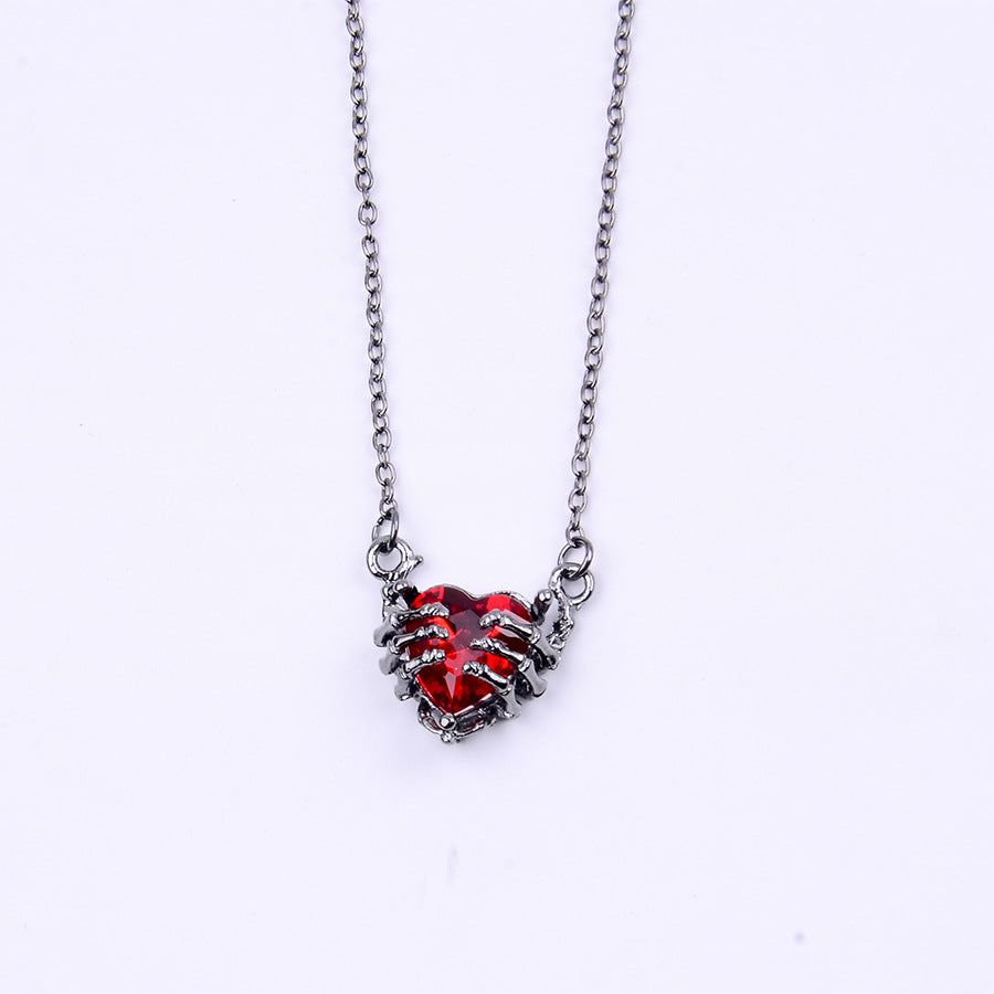 Wholesale Dark Punk Rhinestone Heart Necklace And Earring Set Trendy Jewelry Accessory For Party Wear Boutique Resale