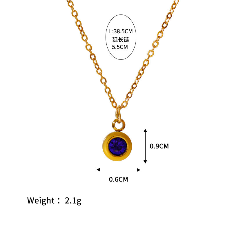 Wholesale Stainless steel December birthday stone color zircon pendant necklace