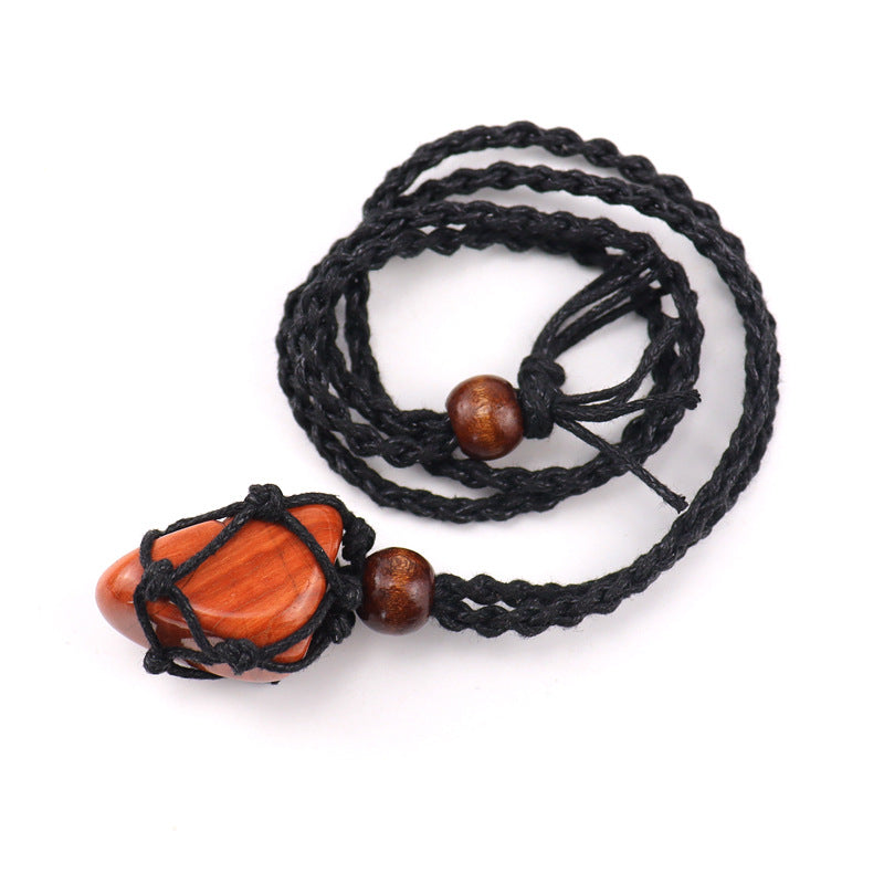 Wholesale Trendy Handmade Amethyst Crystal Necklace With Black Woven Net Pendant Adjustable Jewelry Accessory