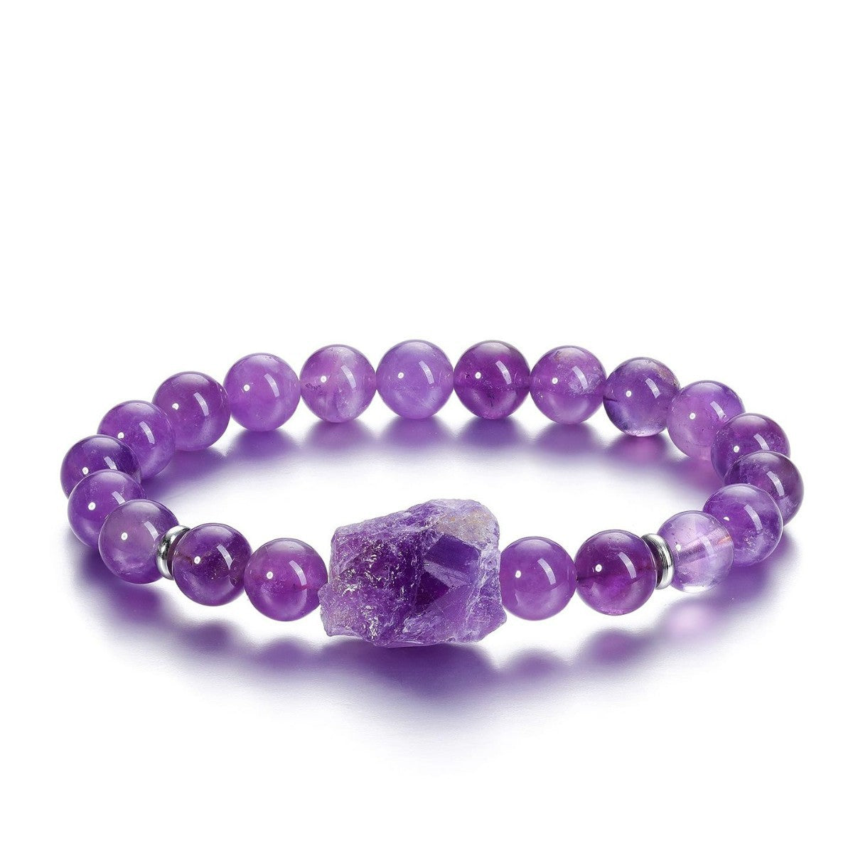 Wholesale Amethyst Raw Stone Bracelet 8mm Round Bead Tiger Eye Elastic Rope Bracelet