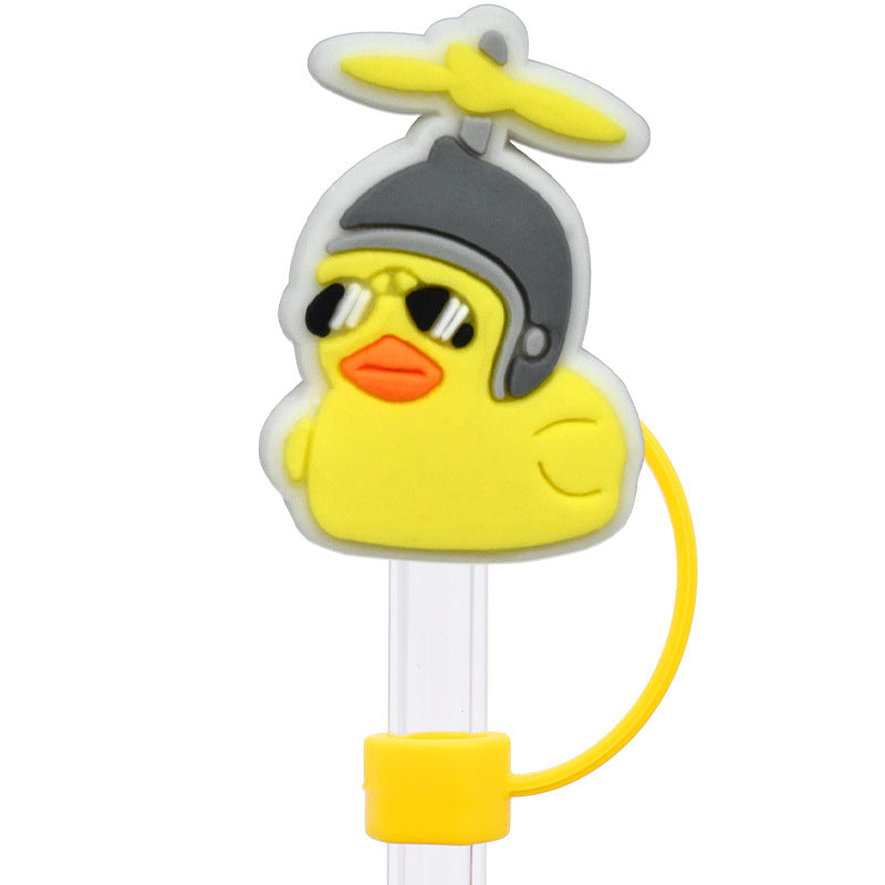 Wholesale Random 100pcs Cartoon yellow duck   10mm PVC Soft Straw Tube Cap