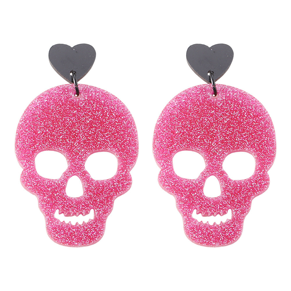 Wholesale Halloween Pink Skull Sequin Acrylic Hollow Earrings ACC-ES-ChuLian071
