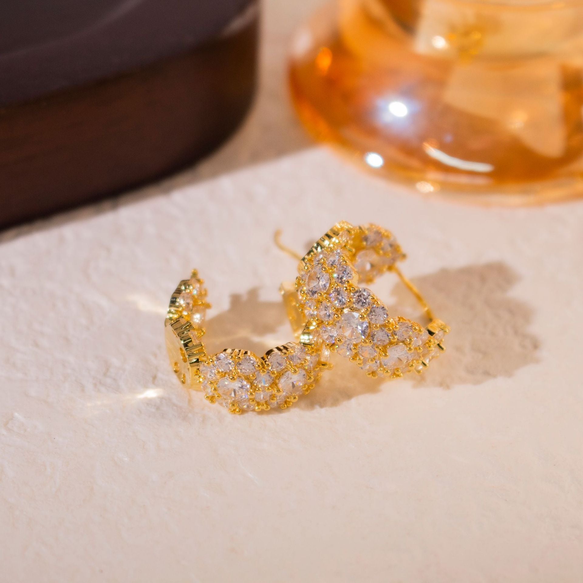 Wholesale Real Gold Electroplated Zircon Ring Ear Buckle  Earrings